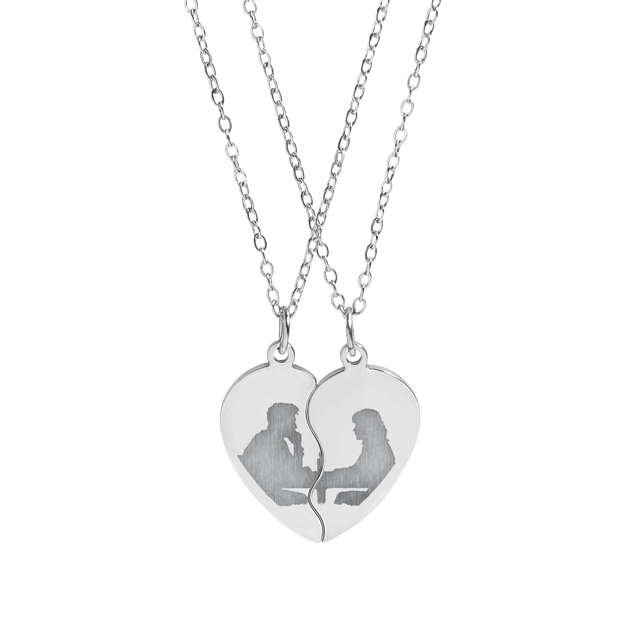 The Bond Necklace Set — Engraved Split Heart Pendant (For Two)