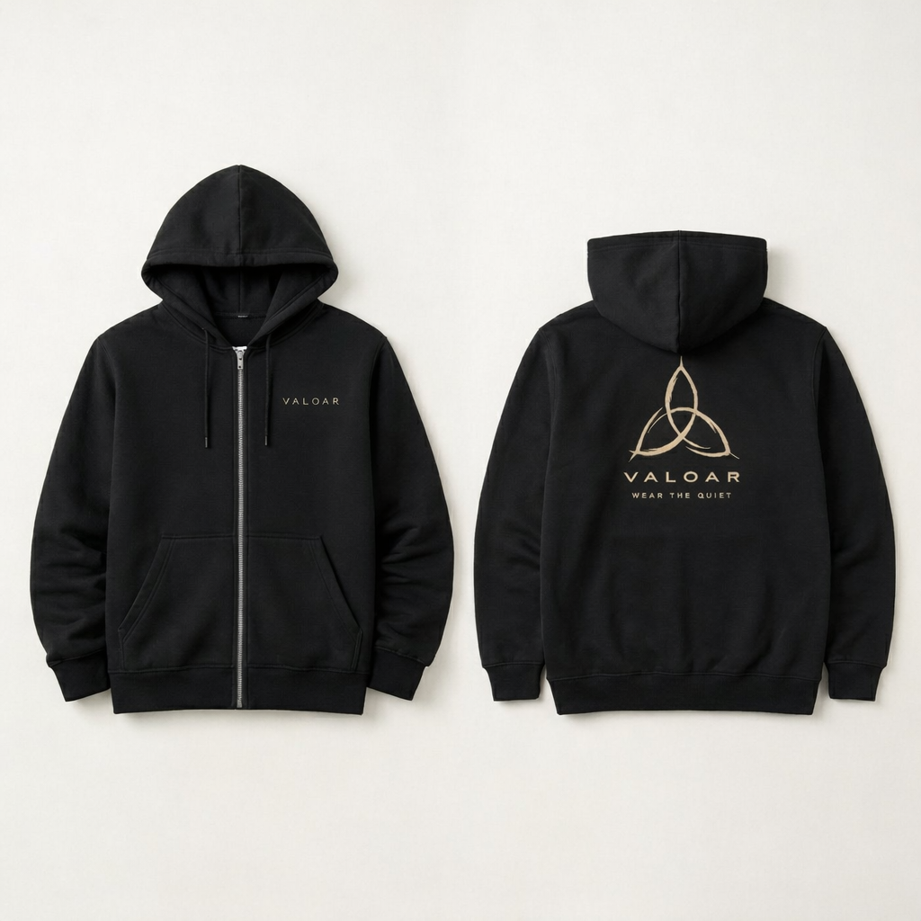 VALOAR “Wear the Quiet” Zip Hoodie – Minimal Full-Zip Unisex Hoodie